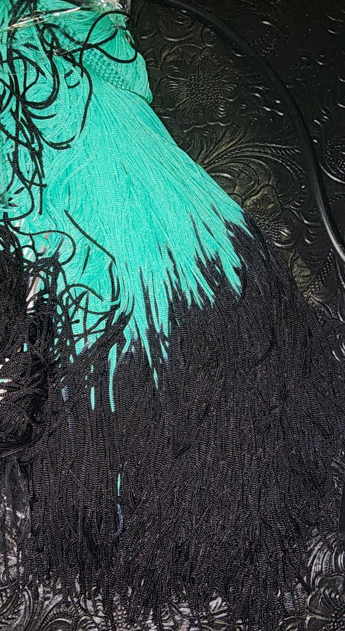 teal and black ombre fringe