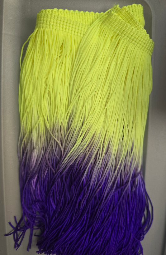 neon green and purple ombre fringe