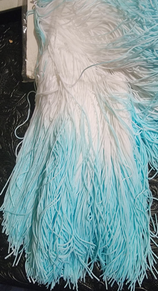 white and light blue ombre fringe