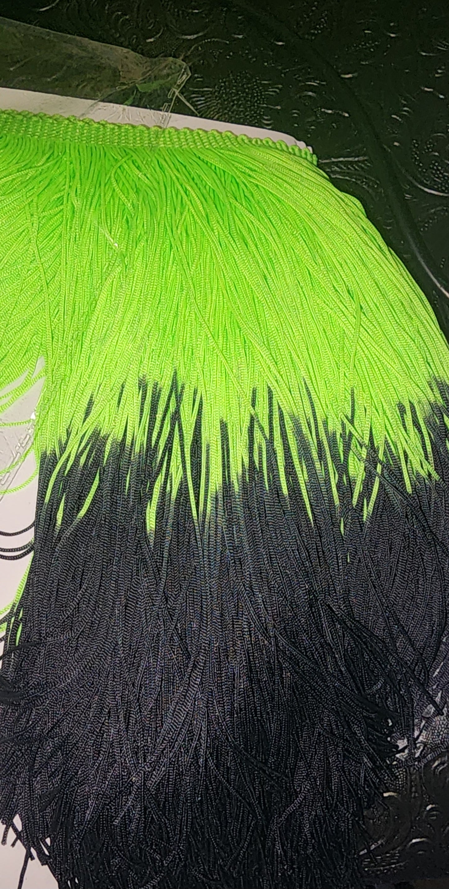 Neon green and black ombre fringe