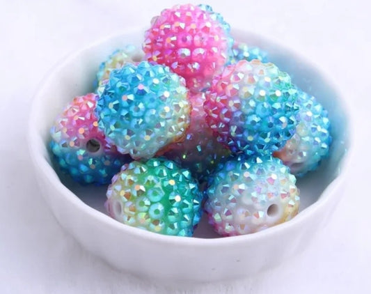 Ombre rhinestone  20 mm bubble gum beads ( 10)