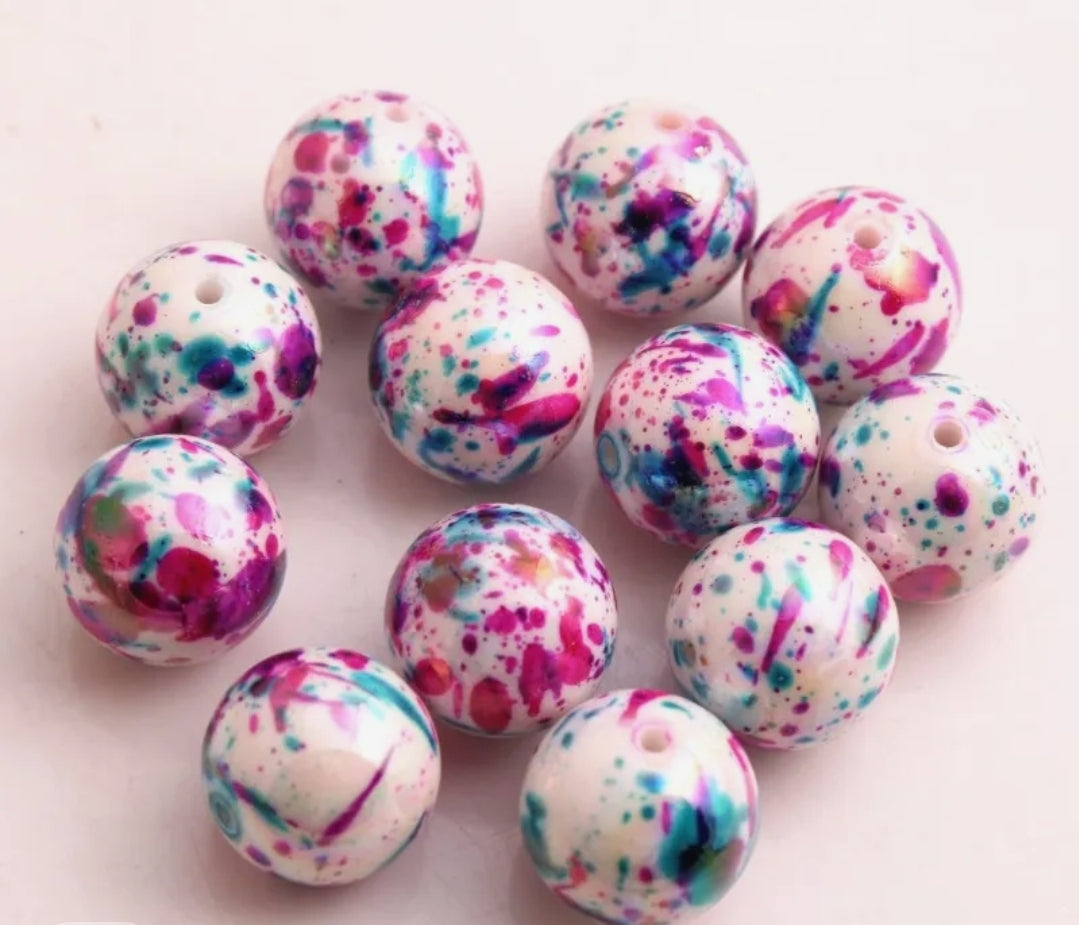 Splatter  20 mm bubble gum beads ( 10)
